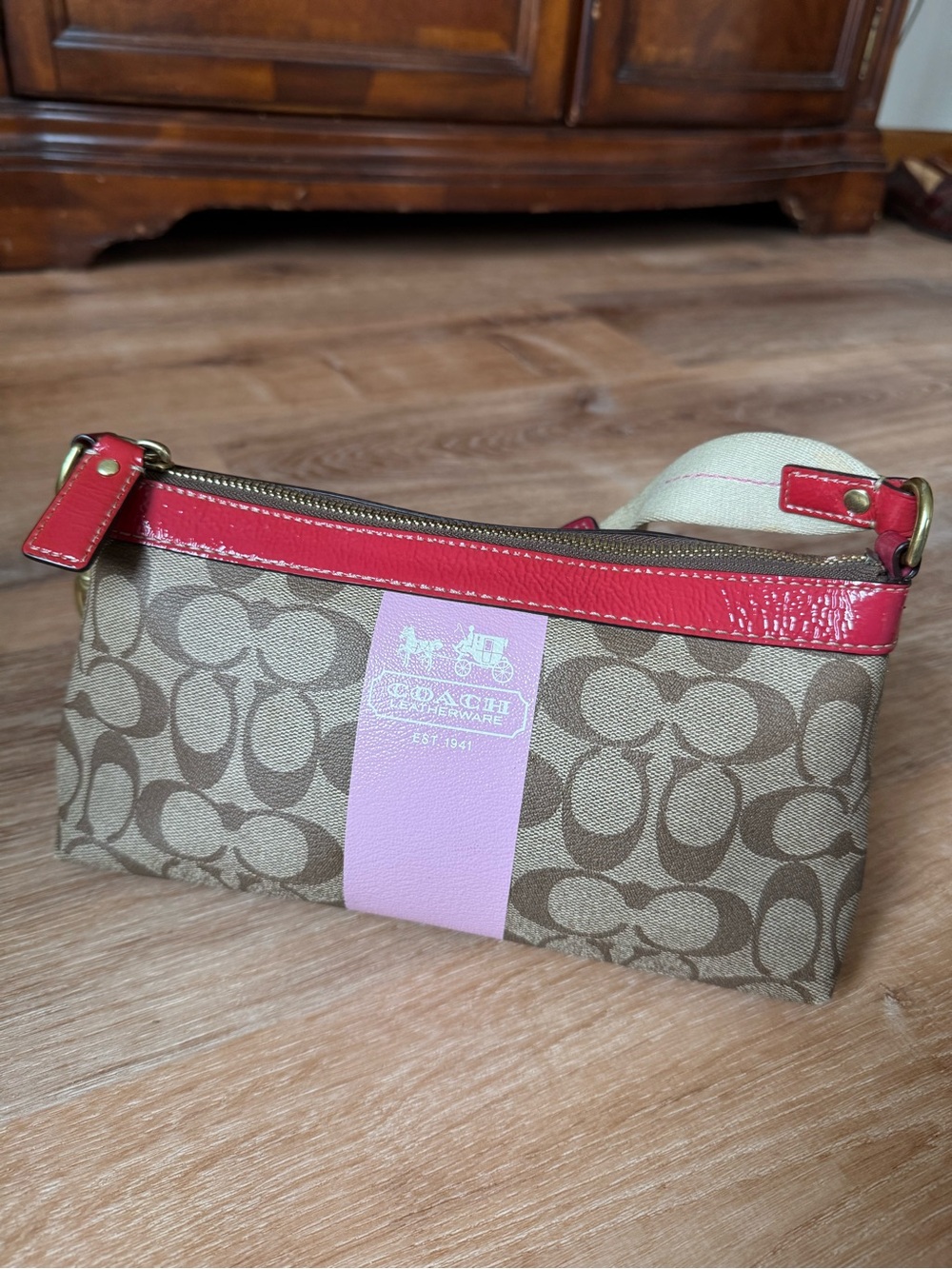 2pc Set:Coach Heritage Stripe Signature Demi Shoulder Bag & Matching Mini Wallet